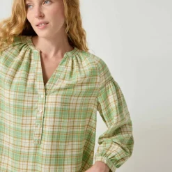 Blouse imprimée carreaux flanelle, manches 7/8
