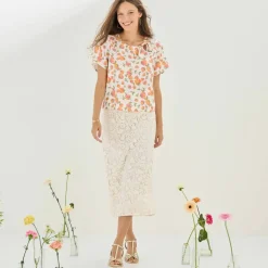 Blouse imprimée fleurs, noeud fantaisie