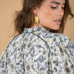 Blouse imprimée manches coudes, crépon