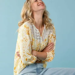 Blouse imprimée Spécial Petite, plastron macramé