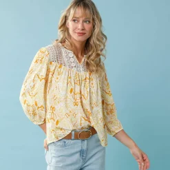 Blouse imprimée Spécial Petite, plastron macramé