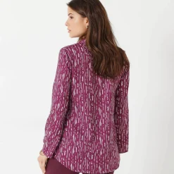 Blouse imprimé graphique col tunisien, crêpe