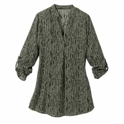 Blouse imprimé graphique col tunisien, crêpe