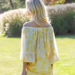 Blouse élastiquée manches blousantes, mousseline imprimé fleuri