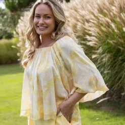 Blouse élastiquée manches blousantes, mousseline imprimé fleuri
