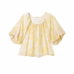 Blouse élastiquée manches blousantes, mousseline imprimé fleuri