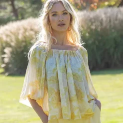 Blouse élastiquée manches blousantes, mousseline imprimé fleuri