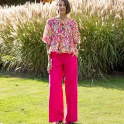 Blouse élastiquée manches blousantes, mousseline multicolore