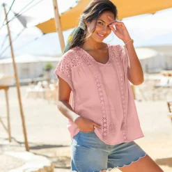Blouse macramé, crépon coton