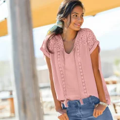 Blouse macramé, crépon coton