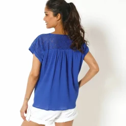 Blouse macramé, crépon coton