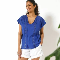 Blouse macramé, crépon coton