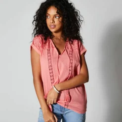 Blouse macramé, crépon coton