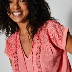 Blouse macramé, crépon coton
