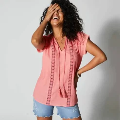 Blouse macramé, crépon coton
