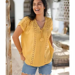 Blouse macramé, crépon coton