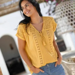 Blouse macramé, crépon coton
