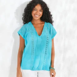 Blouse macramé, crépon coton