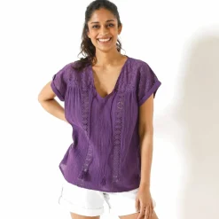 Blouse macramé, crépon coton