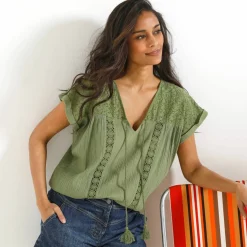 Blouse macramé, crépon coton