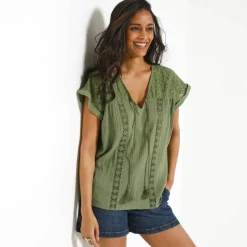 Blouse macramé, crépon coton