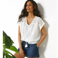 Blouse macramé, crépon coton