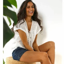 Blouse macramé, crépon coton