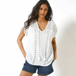 Blouse macramé, crépon coton