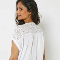 Blouse macramé, crépon coton