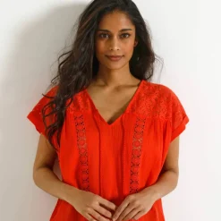 Blouse macramé, crépon coton