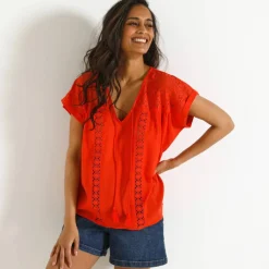 Blouse macramé, crépon coton