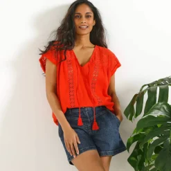 Blouse macramé, crépon coton