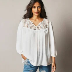 Blouse macramé manches 3/4