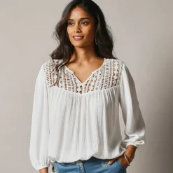 Blouse macramé manches 3/4
