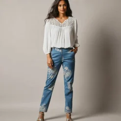 Blouse macramé manches 3/4
