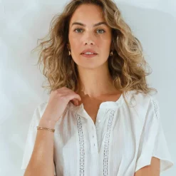 Blouse manches courtes finitions en macramé, unie