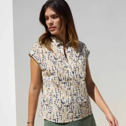 Blouse manches courtes à revers, imprimé minimaliste
