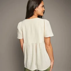 Blouse à plastron brodée, manches papillon