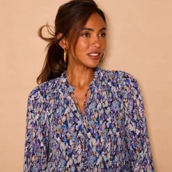 Blouse plissée imprimé fleuri, voile