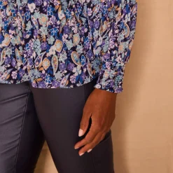 Blouse plissée imprimé fleuri, voile