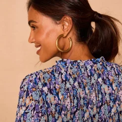 Blouse plissée imprimé fleuri, voile