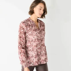 Blouse plissée imprimé fleuri, voile