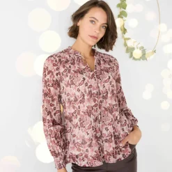 Blouse plissée imprimé fleuri, voile