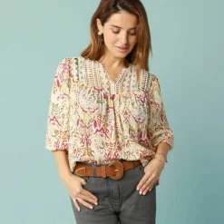 Blouse Spécial Petites avec macramé et manches 3/4