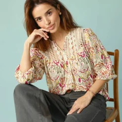 Blouse Spécial Petites avec macramé et manches 3/4