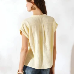 Blouse unie manches courtes, double gaze de coton