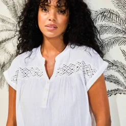 Blouse unie manches courtes, double gaze de coton