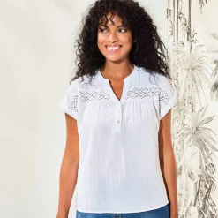 Blouse unie manches courtes, double gaze de coton