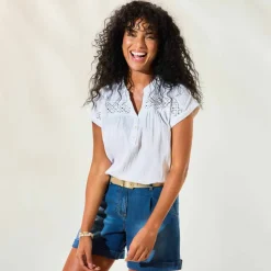 Blouse unie manches courtes, double gaze de coton