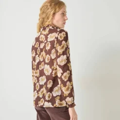 Blouse volantée imprimée floral, crépon